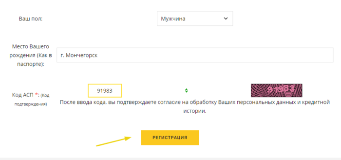  Личный кабинет МКК Z400 (Лот финанс) - место рождения, код АСП 