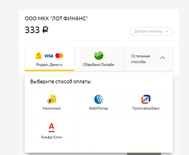  Личный кабинет МКК Z400 (Лот финанс) - оплата займа 