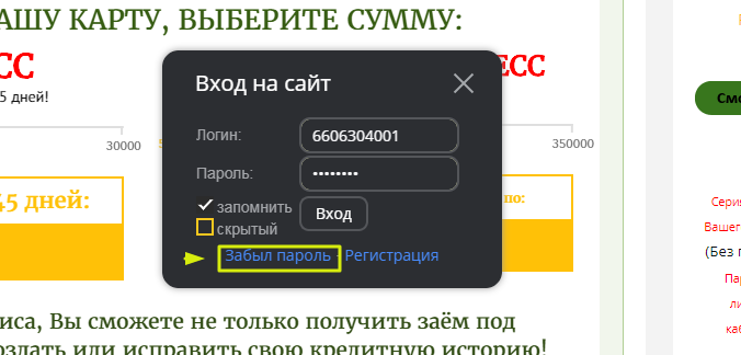  Личный кабинет МКК Z400 (Лот финанс) - если забыл пароль 