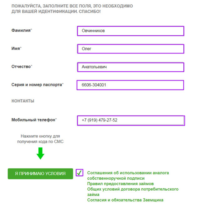 МКК Блиц займ - заполните поля необходимые для идентификации